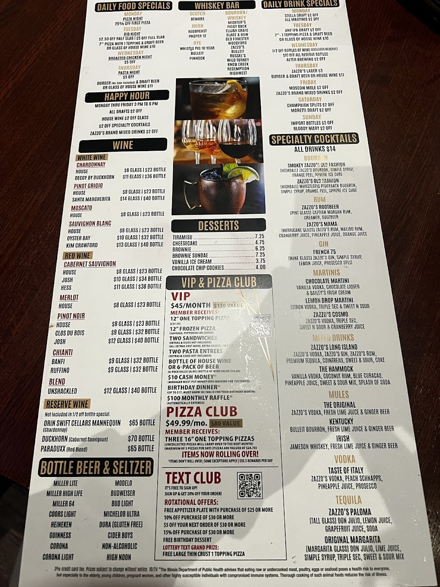 Menu Zazzo's Pizza & Bar - Darien-1